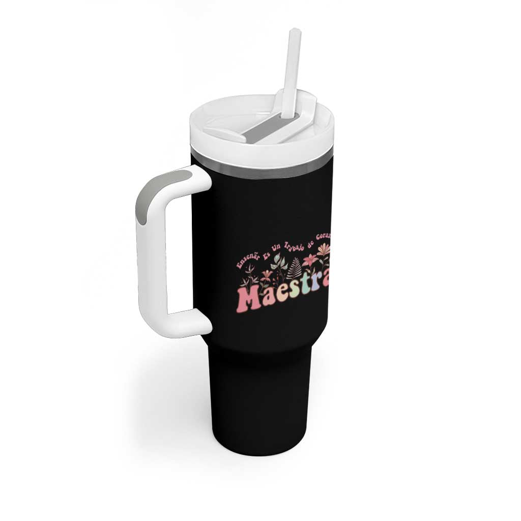 Maestra Tumbler With Handle Vintage Floral Spanish Teacher Appreciation Gift Back To School - Wonder Print Shop
