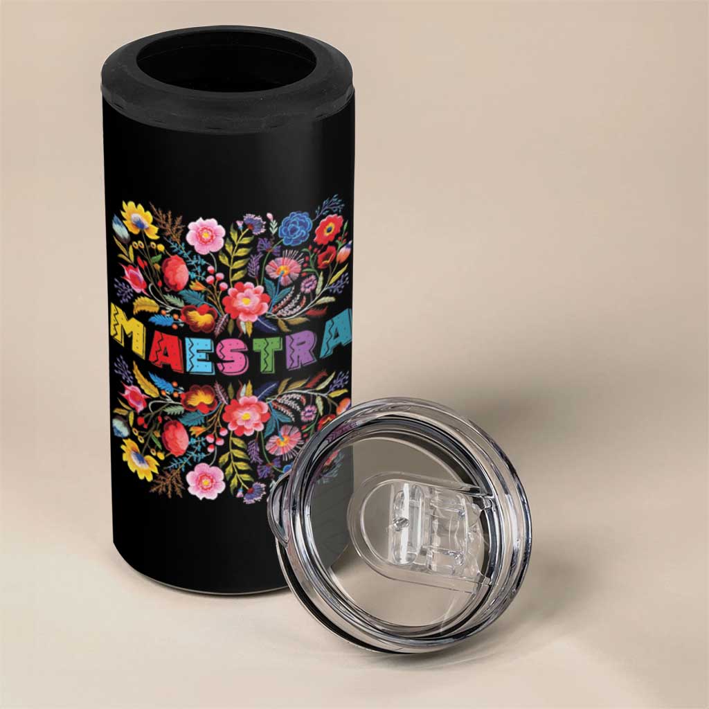 Maestra Bilingue Teacher 4 in 1 Can Cooler Tumbler Cinco De Mayo Spanish Mexican Teacher In Spansish - Wonder Print Shop
