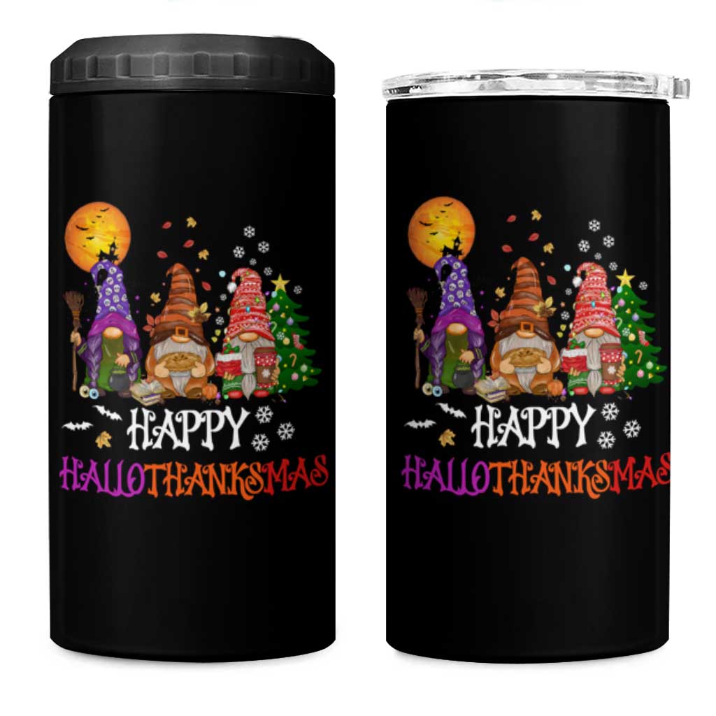 Happy Hallothanksmas Gnomes Fall 4 in 1 Can Cooler Tumbler Cute Gnome Fall Gift For Thanksgiving Halloween Christmas - Wonder Print Shop
