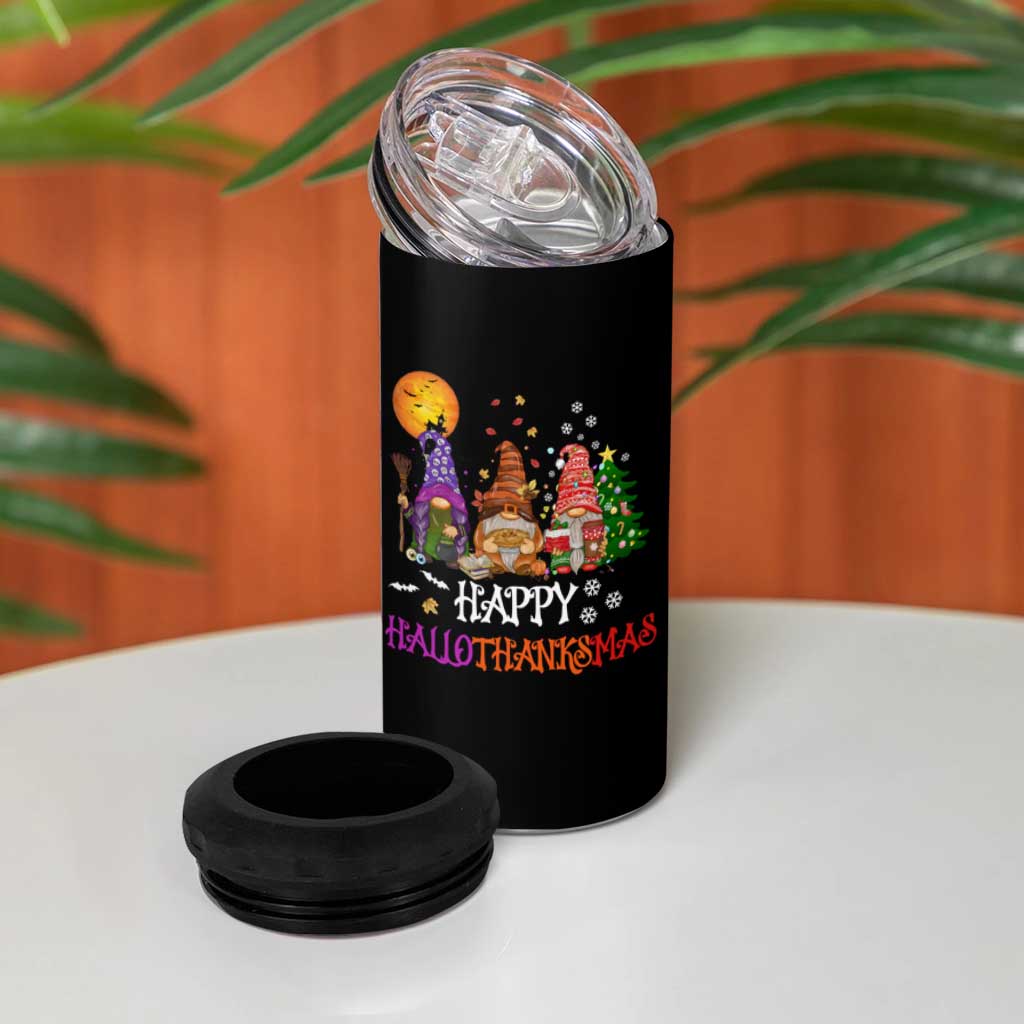 Happy Hallothanksmas Gnomes Fall 4 in 1 Can Cooler Tumbler Cute Gnome Fall Gift For Thanksgiving Halloween Christmas - Wonder Print Shop