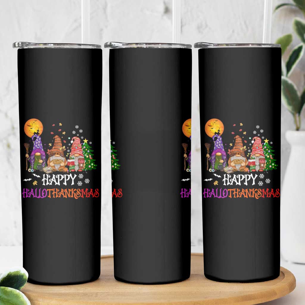 Happy Hallothanksmas Gnomes Fall Skinny Tumbler Cute Gnome Fall Gift For Thanksgiving Halloween Christmas - Wonder Print Shop