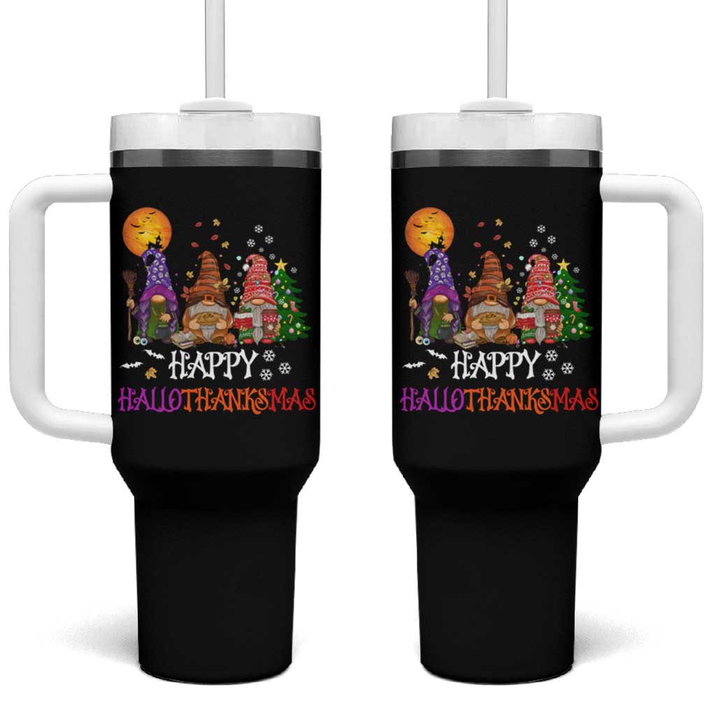 Happy Hallothanksmas Gnomes Fall Tumbler With Handle Cute Gnome Fall Gift For Thanksgiving Halloween Christmas - Wonder Print Shop