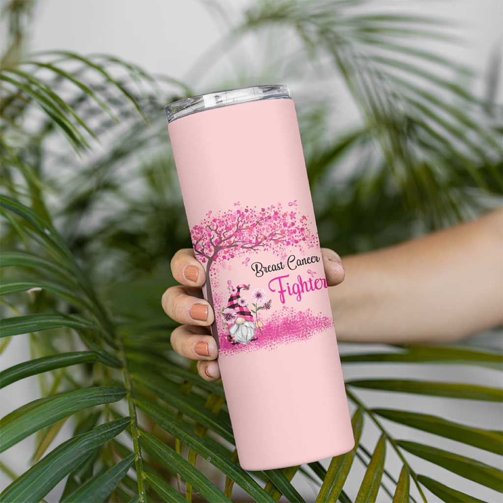 Breast Cancer Awareness Skinny Tumbler In October We Wear Pink Cute Gnome - Wonder Print Shop