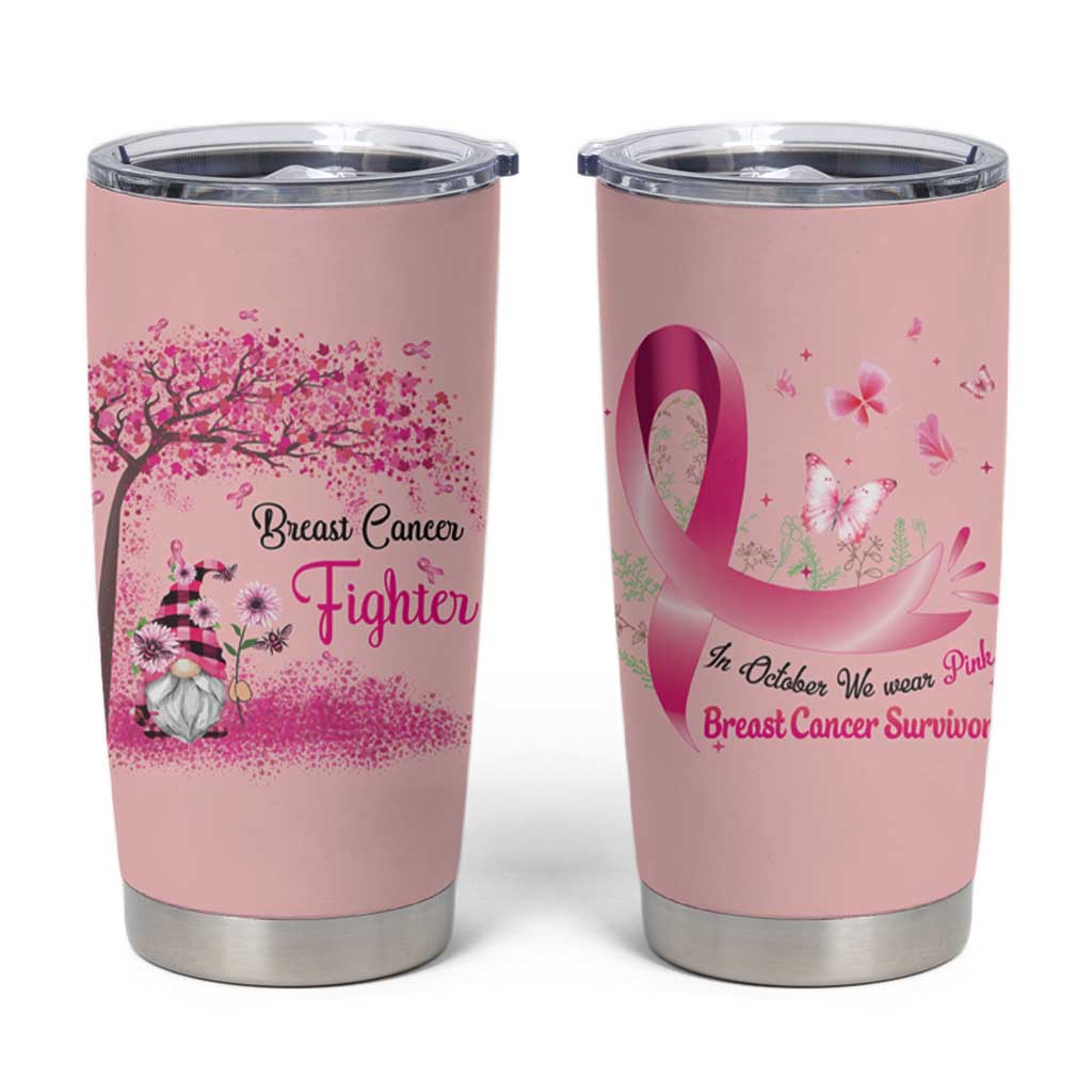 Breast Cancer Awareness Tumbler Cup In October We Wear Pink Cute Gnome - Wonder Print Shop