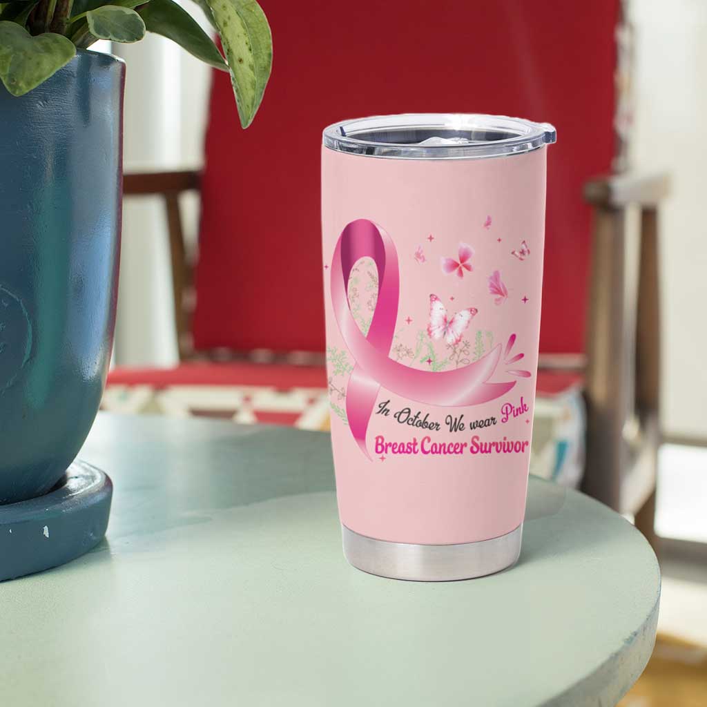 Breast Cancer Awareness Tumbler Cup In October We Wear Pink Cute Gnome - Wonder Print Shop