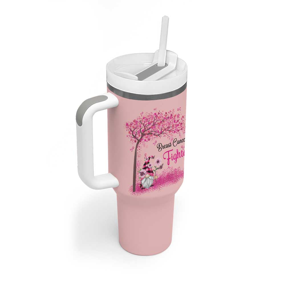 Breast Cancer Awareness Tumbler With Handle In October We Wear Pink Cute Gnome - Wonder Print Shop