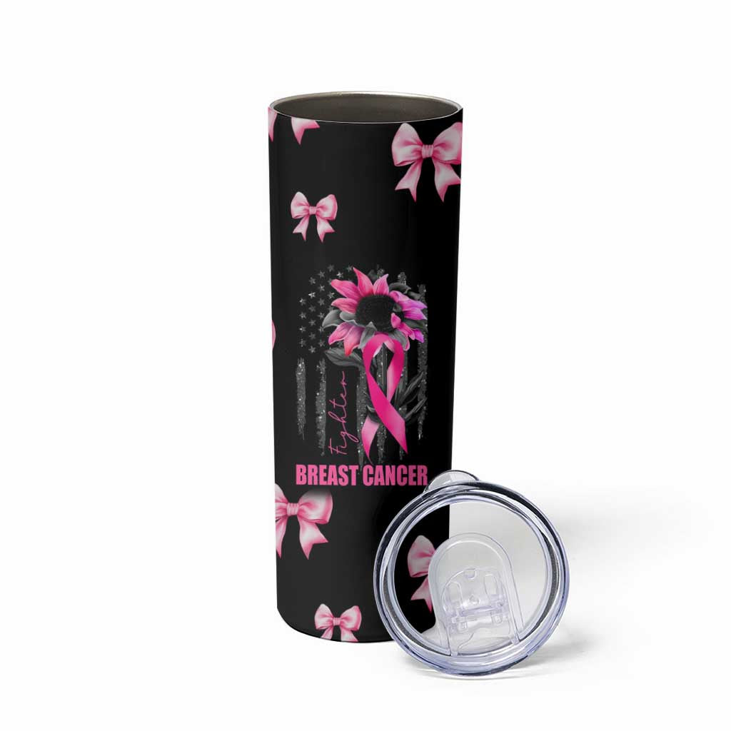 Breast Cancer Survivor Skinny Tumbler Pink Ribbon Sunflower USA Flag - Wonder Print Shop