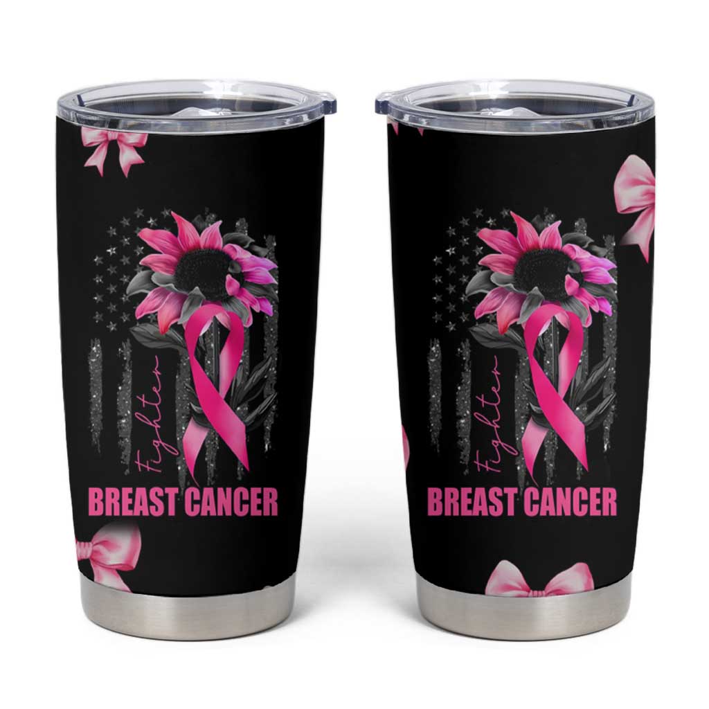 Breast Cancer Survivor Tumbler Cup Pink Ribbon Sunflower USA Flag - Wonder Print Shop