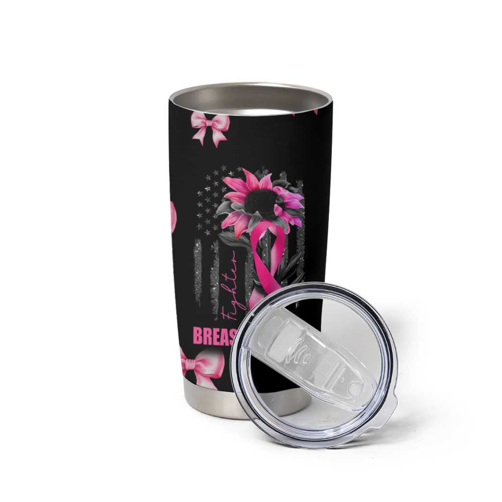Breast Cancer Survivor Tumbler Cup Pink Ribbon Sunflower USA Flag - Wonder Print Shop