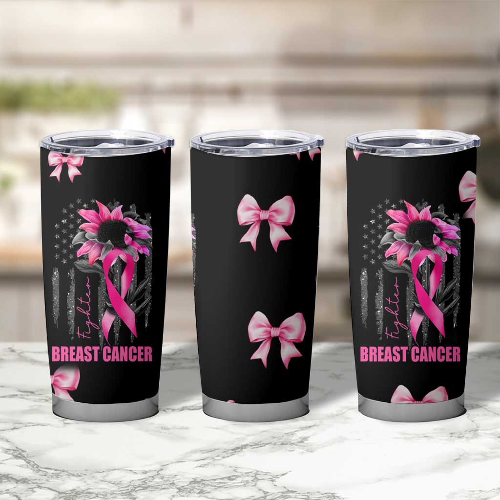 Breast Cancer Survivor Tumbler Cup Pink Ribbon Sunflower USA Flag - Wonder Print Shop