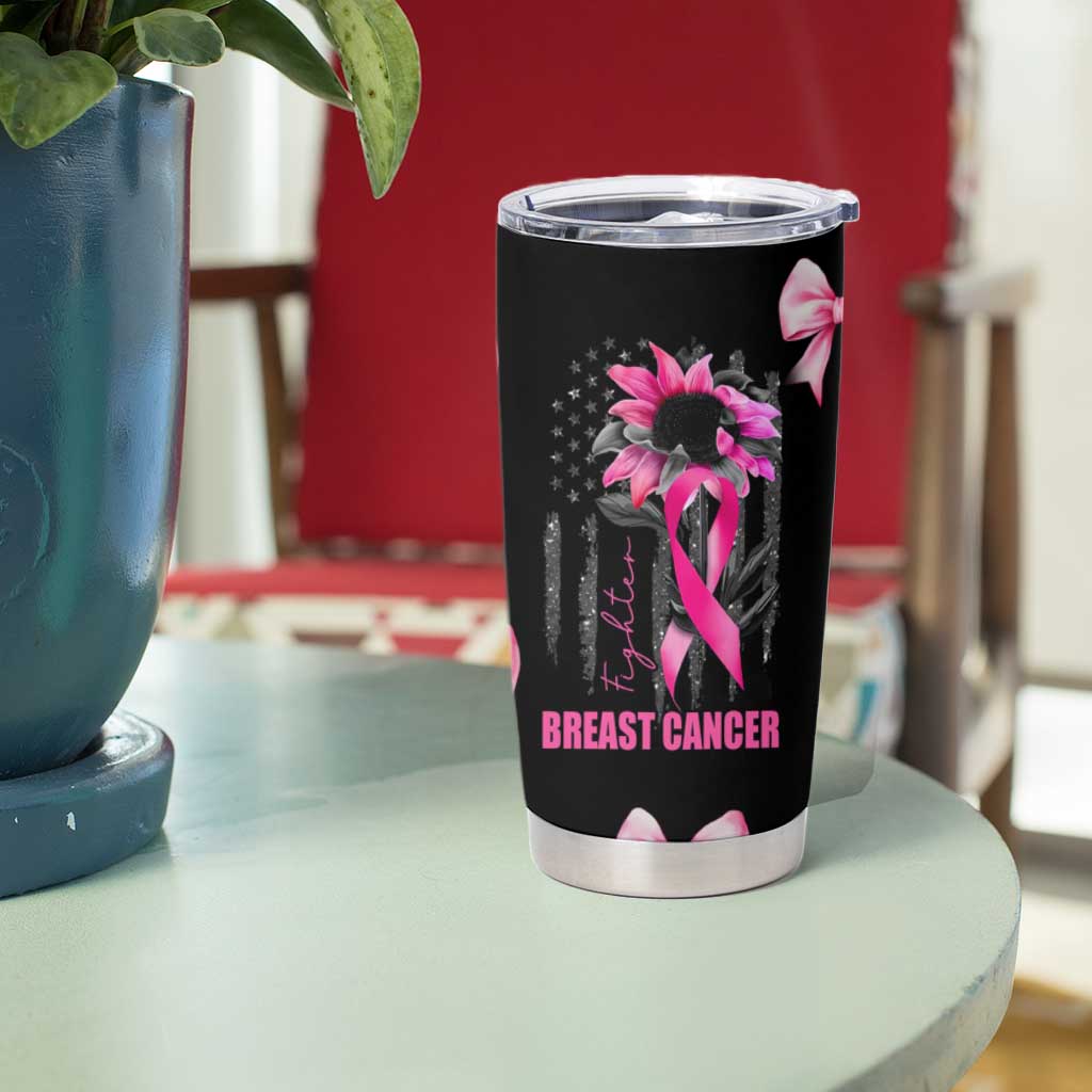 Breast Cancer Survivor Tumbler Cup Pink Ribbon Sunflower USA Flag - Wonder Print Shop
