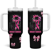 Breast Cancer Survivor Tumbler With Handle Pink Ribbon Sunflower USA Flag - Wonder Print Shop