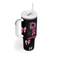 Breast Cancer Survivor Tumbler With Handle Pink Ribbon Sunflower USA Flag - Wonder Print Shop