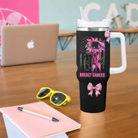 Breast Cancer Survivor Tumbler With Handle Pink Ribbon Sunflower USA Flag - Wonder Print Shop