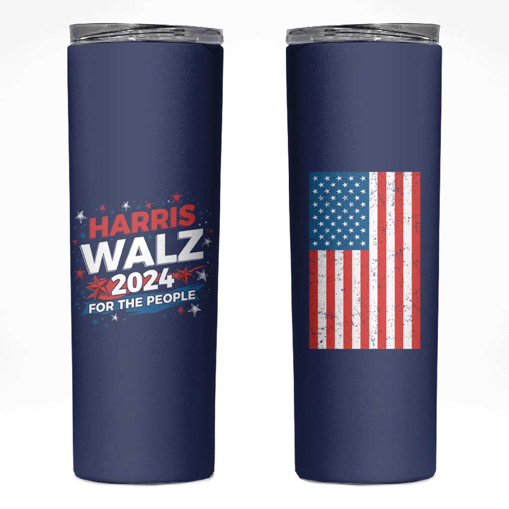 Harris Walz 2024 For The People Skinny Tumbler Vote Blue Vice President VP American Flag - Wonder Print Shop