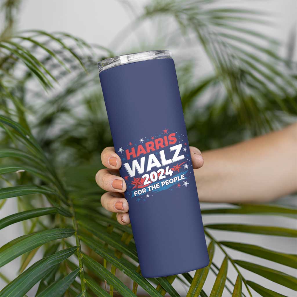 Harris Walz 2024 For The People Skinny Tumbler Vote Blue Vice President VP American Flag - Wonder Print Shop
