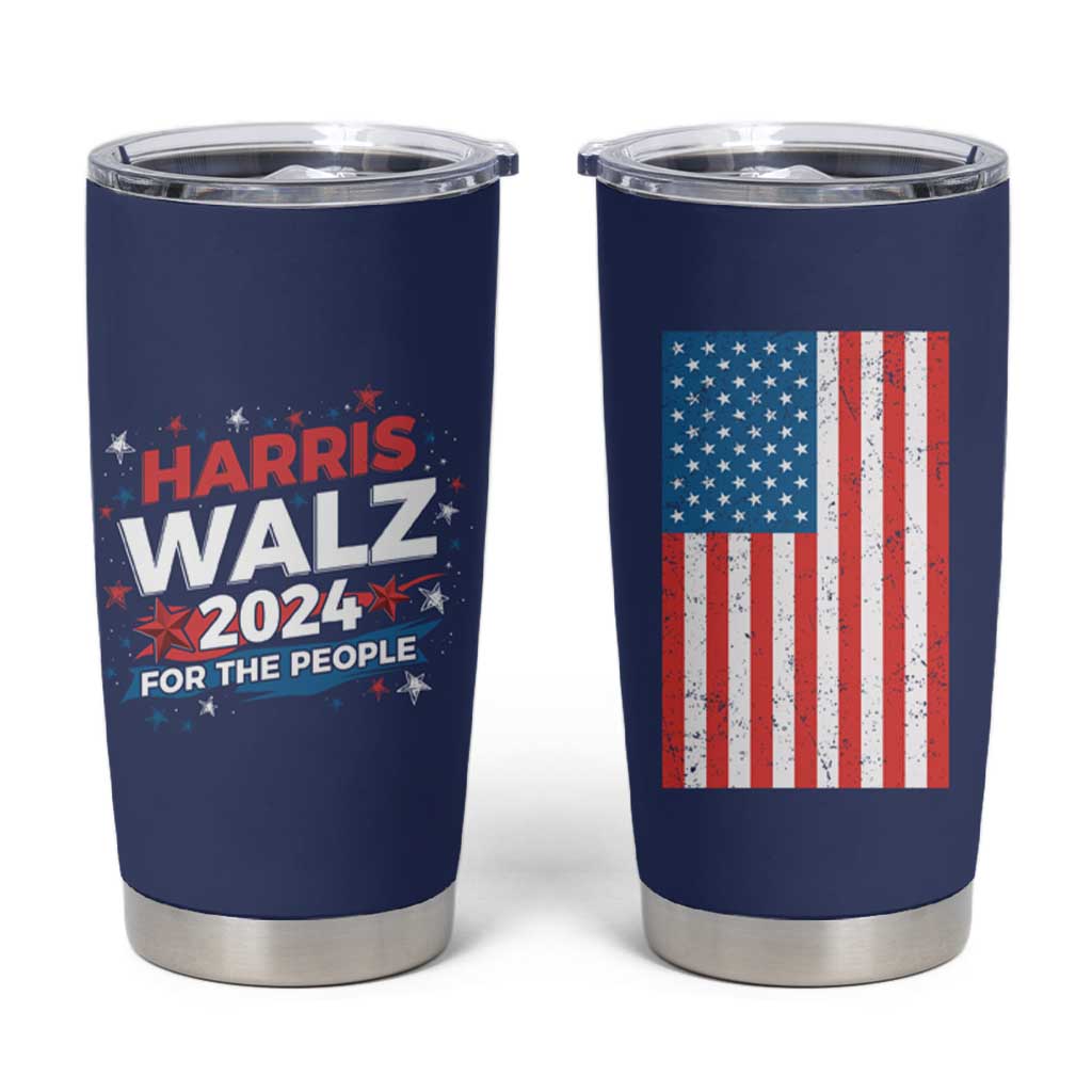 Harris Walz 2024 For The People Tumbler Cup Vote Blue Vice President VP American Flag - Wonder Print Shop