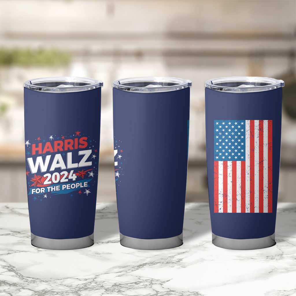 Harris Walz 2024 For The People Tumbler Cup Vote Blue Vice President VP American Flag - Wonder Print Shop