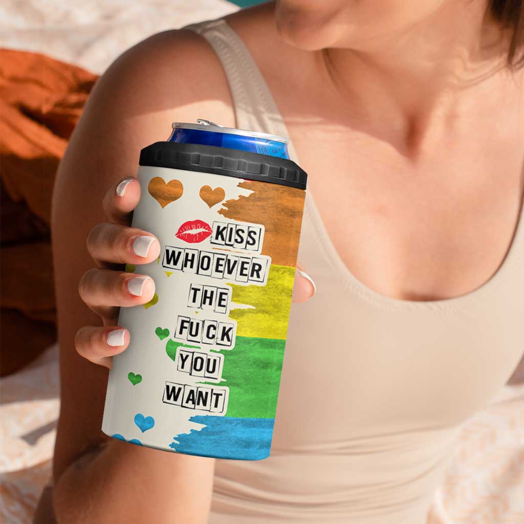 LGBTQ Pride 4 in 1 Can Cooler Tumbler Kiss Whoever The Fuck You Want LGBT Rainbow Flag