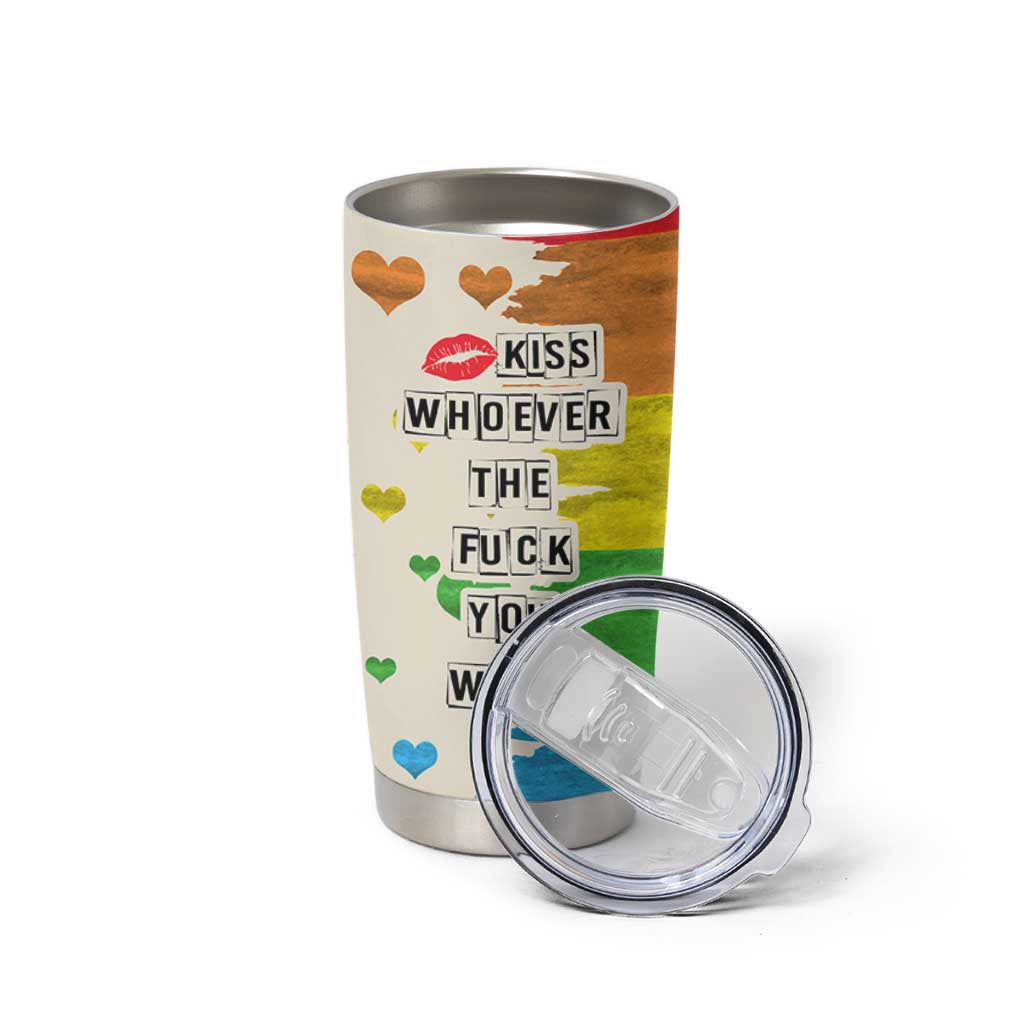 LGBTQ Pride Tumbler Cup Kiss Whoever The Fuck You Want LGBT Rainbow Flag