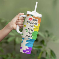 LGBTQ Pride Tumbler With Handle Kiss Whoever The Fuck You Want LGBT Rainbow Flag