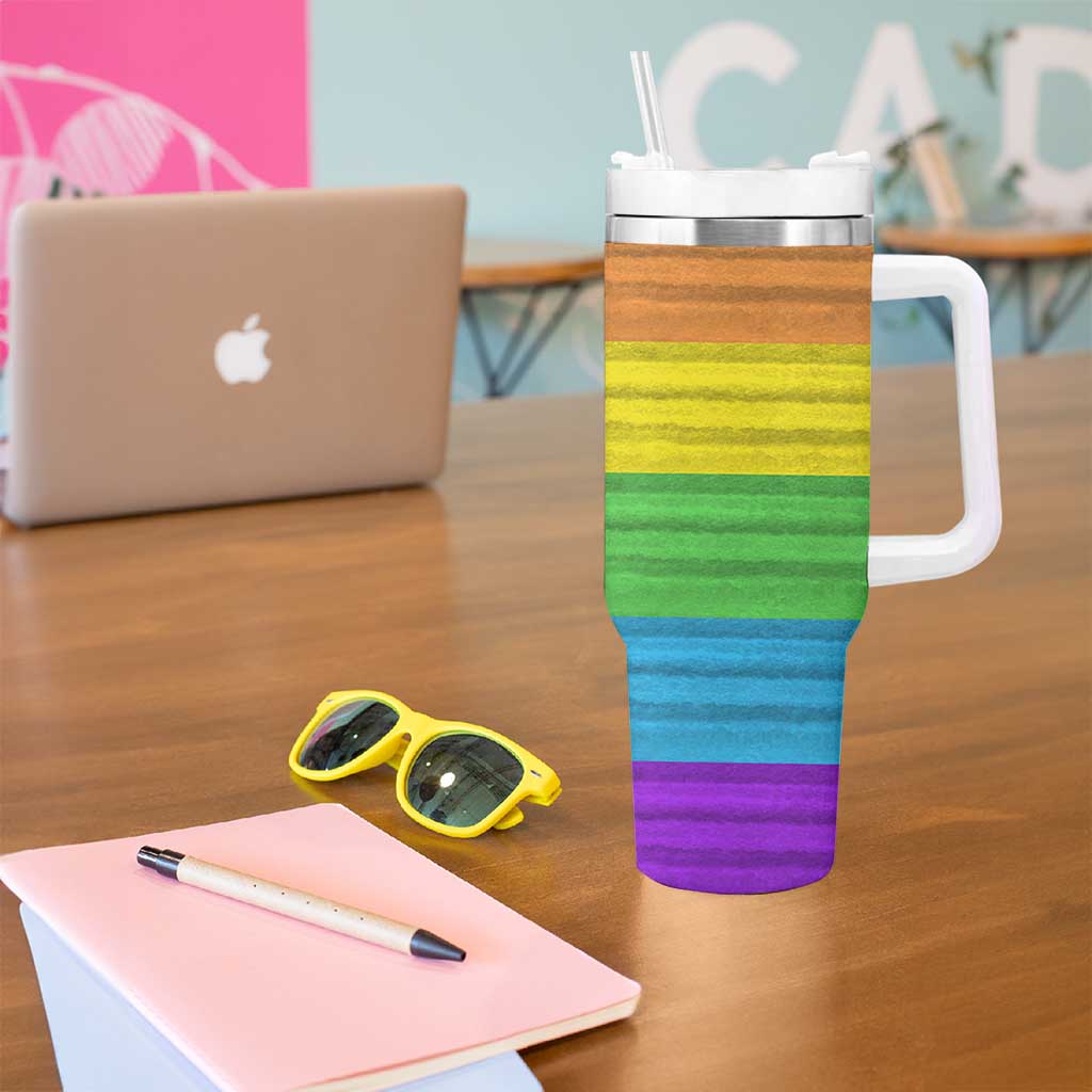 LGBTQ Pride Tumbler With Handle Kiss Whoever The Fuck You Want LGBT Rainbow Flag