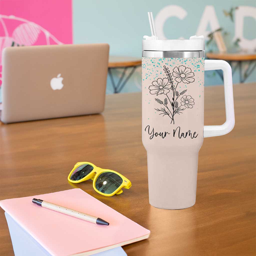 Personalized Gifts for Her Tumbler With Handle Custom Name Flower Bridesmaid Proposal Birthday Christmas Gift - Wonder Print Shop