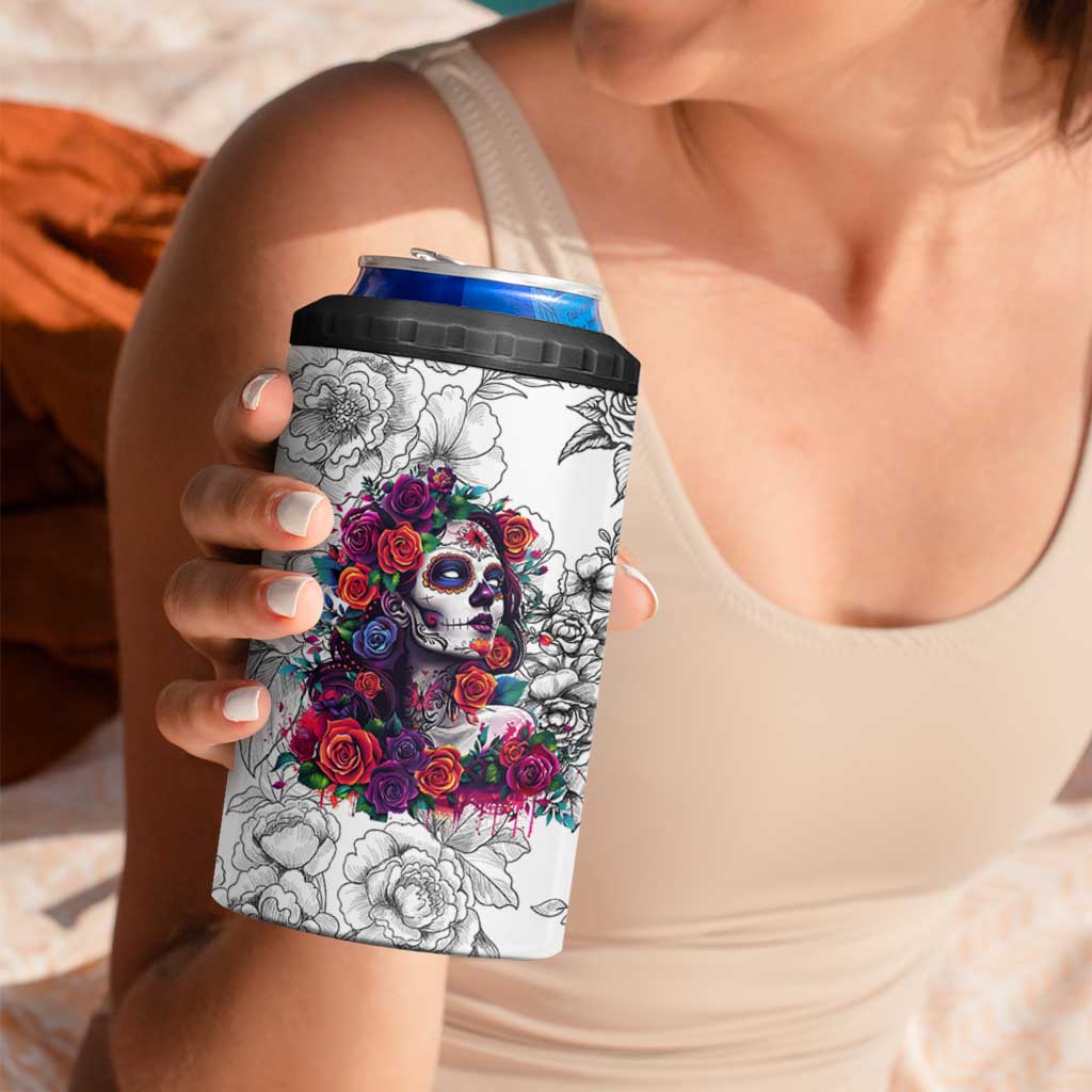 In A World Full Of Princesses Be A Chingona 4 in 1 Can Cooler Tumbler Dia De Los Muertos Flower Spanish Slang