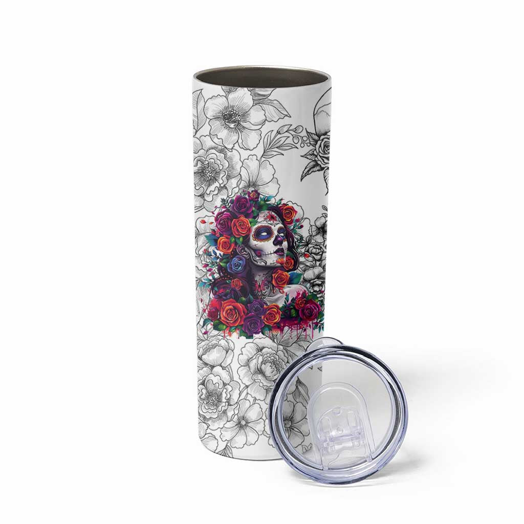 In A World Full Of Princesses Be A Chingona Skinny Tumbler Dia De Los Muertos Flower Spanish Slang