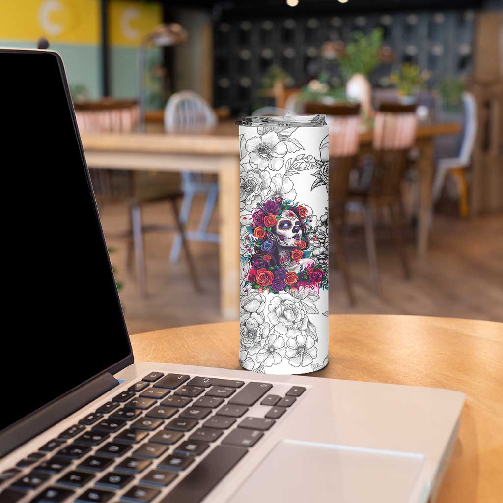 In A World Full Of Princesses Be A Chingona Skinny Tumbler Dia De Los Muertos Flower Spanish Slang