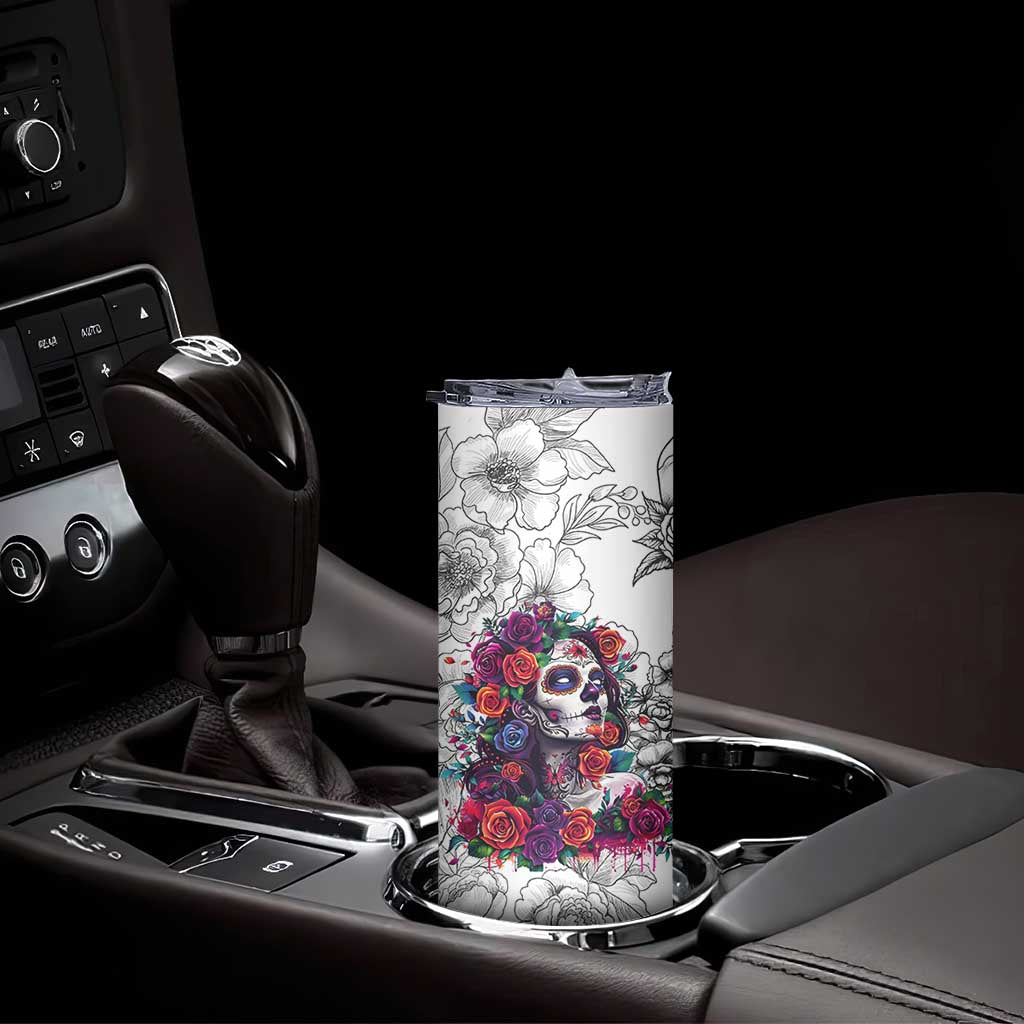 In A World Full Of Princesses Be A Chingona Skinny Tumbler Dia De Los Muertos Flower Spanish Slang