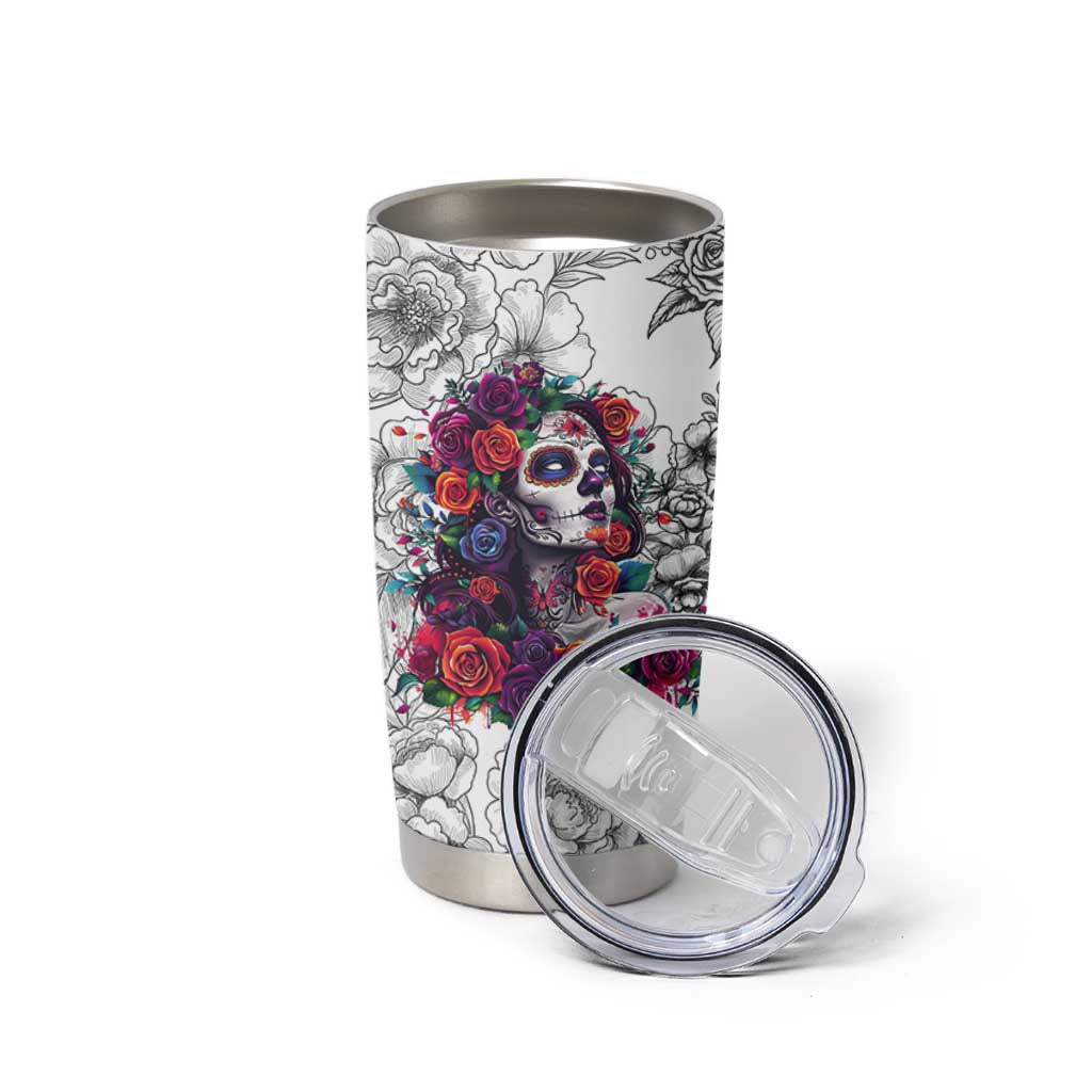In A World Full Of Princesses Be A Chingona Tumbler Cup Dia De Los Muertos Flower Spanish Slang