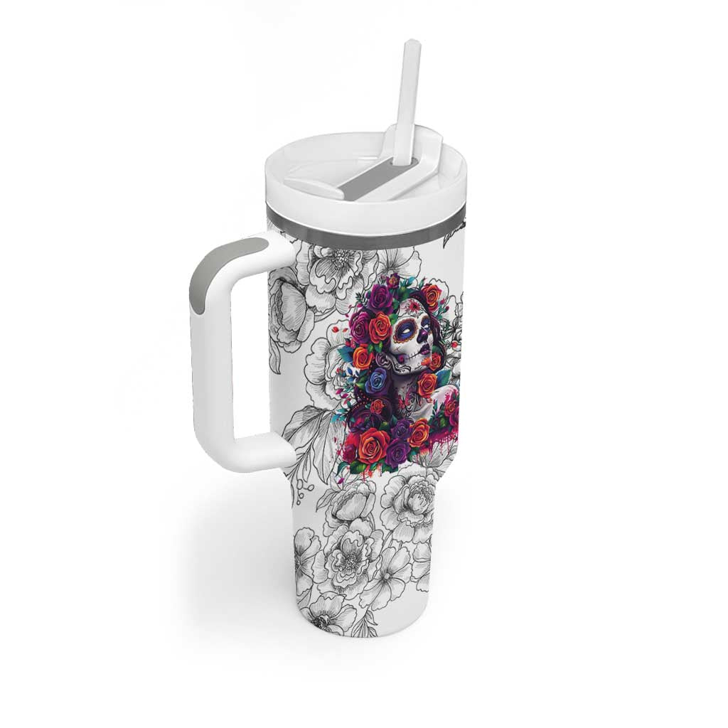 In A World Full Of Princesses Be A Chingona Tumbler With Handle Dia De Los Muertos Flower Spanish Slang