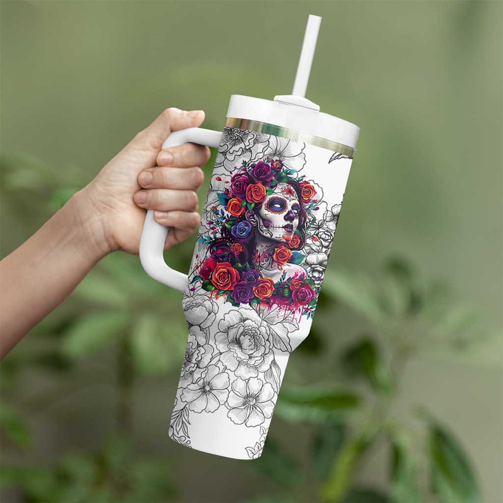 In A World Full Of Princesses Be A Chingona Tumbler With Handle Dia De Los Muertos Flower Spanish Slang