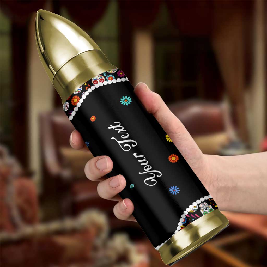 Personalized Sugar Skull Bullet Tumbler Custom Name Flower Gothic Gifts For Latina Mexican Girls Women