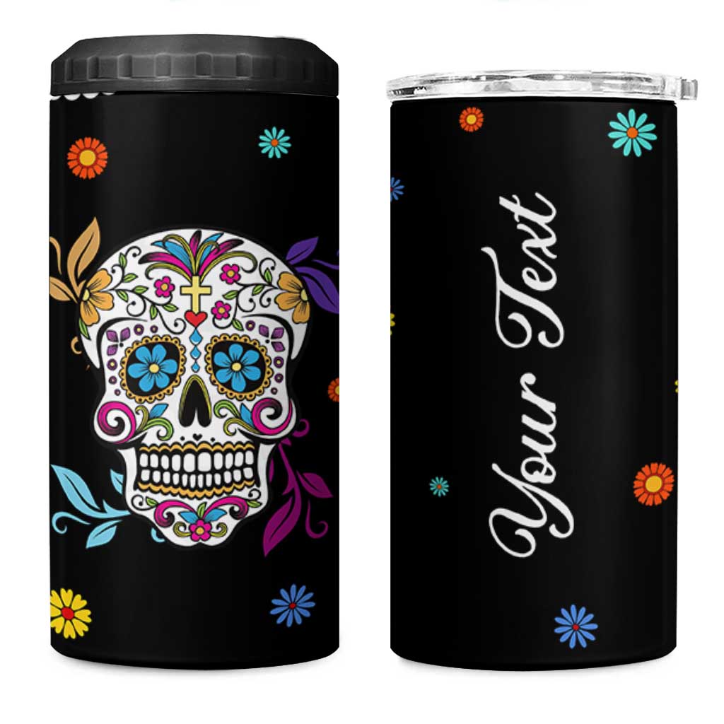 Personalized Sugar Skull 4 in 1 Can Cooler Tumbler Custom Name Flower Gothic Gifts For Latina Mexican Girls Women
