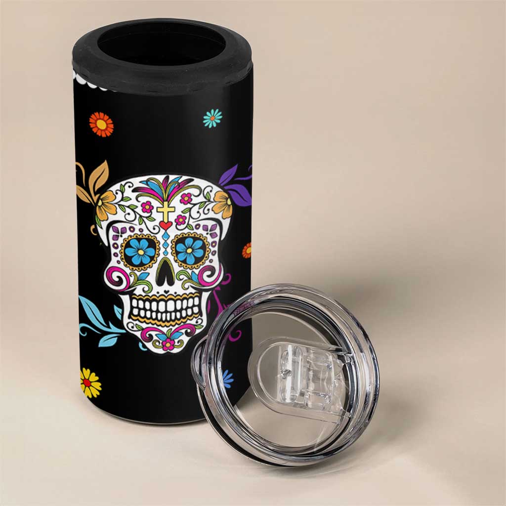 Personalized Sugar Skull 4 in 1 Can Cooler Tumbler Custom Name Flower Gothic Gifts For Latina Mexican Girls Women
