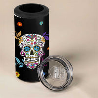 Personalized Sugar Skull 4 in 1 Can Cooler Tumbler Custom Name Flower Gothic Gifts For Latina Mexican Girls Women