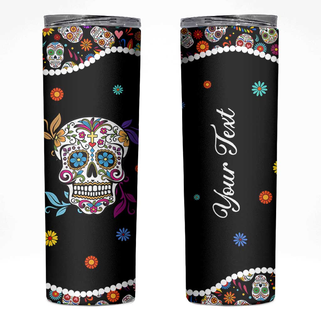 Personalized Sugar Skull Skinny Tumbler Custom Name Flower Gothic Gifts For Latina Mexican Girls Women