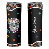 Personalized Sugar Skull Skinny Tumbler Custom Name Flower Gothic Gifts For Latina Mexican Girls Women