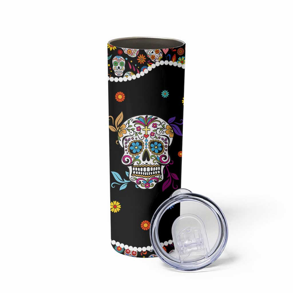 Personalized Sugar Skull Skinny Tumbler Custom Name Flower Gothic Gifts For Latina Mexican Girls Women