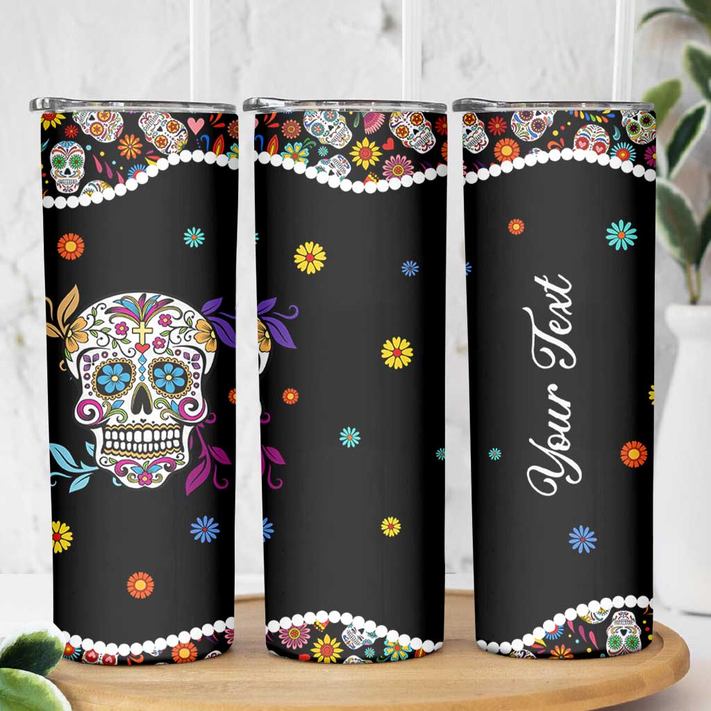 Personalized Sugar Skull Skinny Tumbler Custom Name Flower Gothic Gifts For Latina Mexican Girls Women
