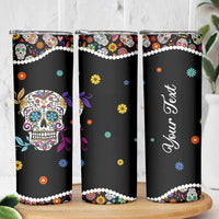 Personalized Sugar Skull Skinny Tumbler Custom Name Flower Gothic Gifts For Latina Mexican Girls Women