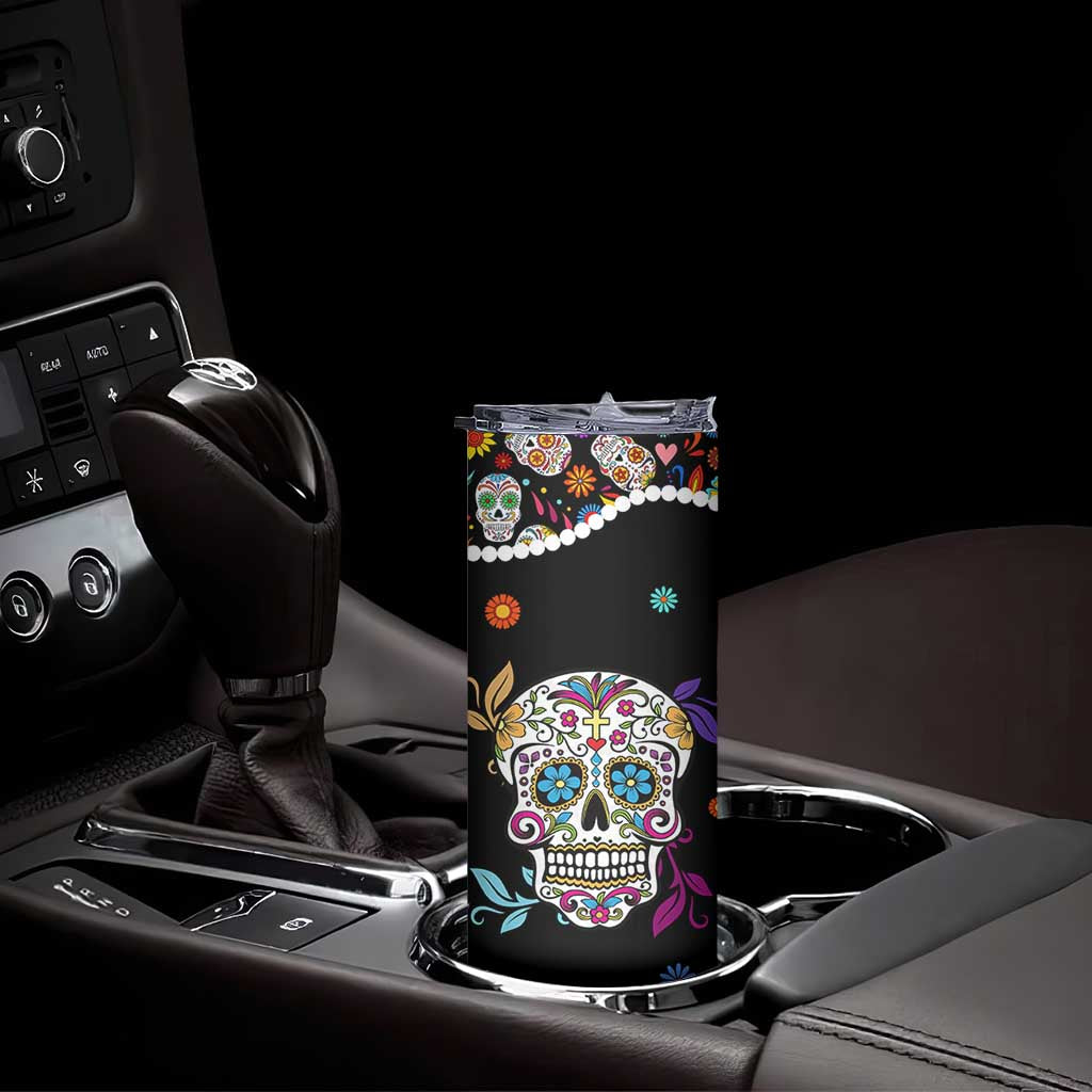 Personalized Sugar Skull Skinny Tumbler Custom Name Flower Gothic Gifts For Latina Mexican Girls Women
