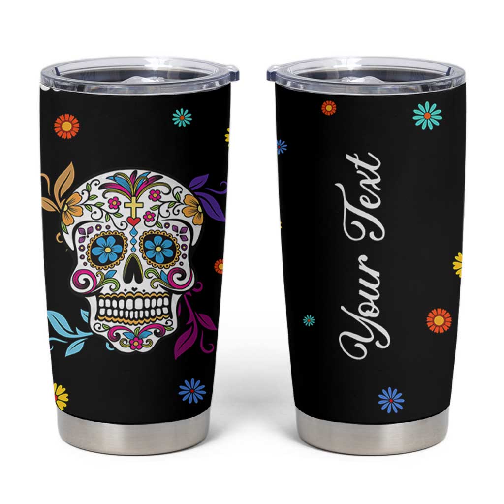 Personalized Sugar Skull Tumbler Cup Custom Name Flower Gothic Gifts For Latina Mexican Girls Women