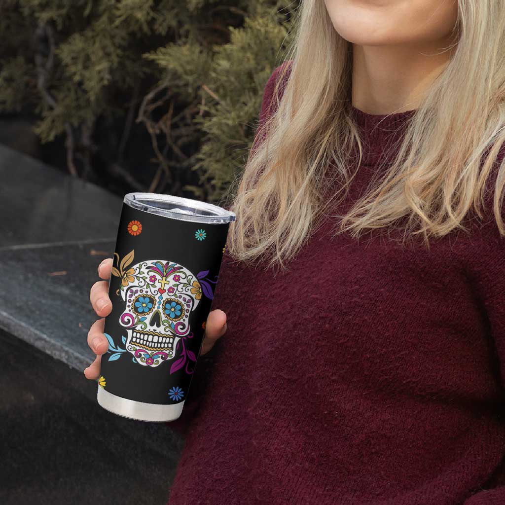 Personalized Sugar Skull Tumbler Cup Custom Name Flower Gothic Gifts For Latina Mexican Girls Women