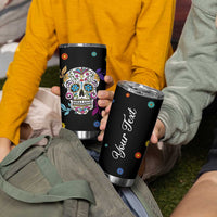 Personalized Sugar Skull Tumbler Cup Custom Name Flower Gothic Gifts For Latina Mexican Girls Women