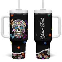 Personalized Sugar Skull Tumbler With Handle Custom Name Flower Gothic Gifts For Latina Mexican Girls Women