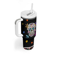 Personalized Sugar Skull Tumbler With Handle Custom Name Flower Gothic Gifts For Latina Mexican Girls Women