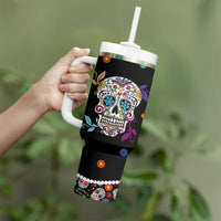 Personalized Sugar Skull Tumbler With Handle Custom Name Flower Gothic Gifts For Latina Mexican Girls Women